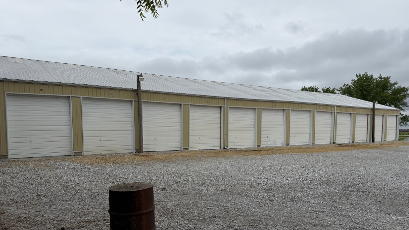 Storage buildings and drive-up unit doors at Reid's Storage