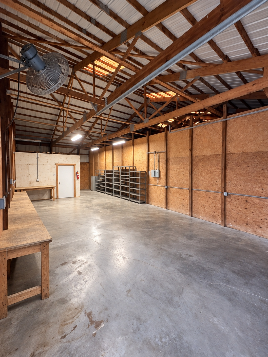 Contractor storage space, 46 × 10 × 11 ft